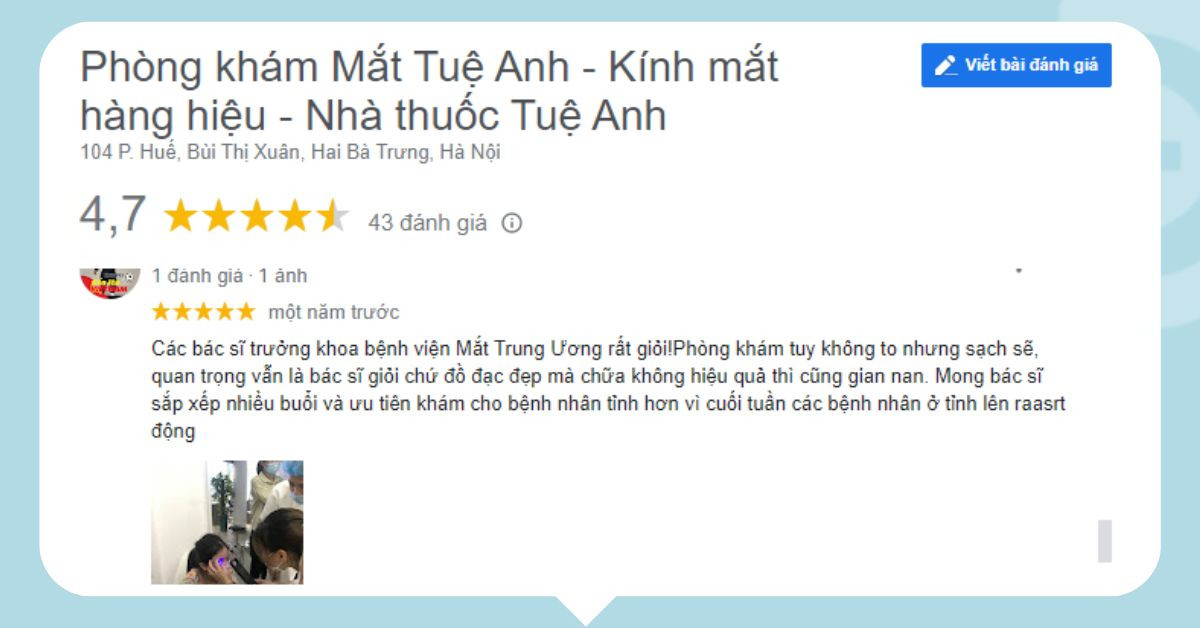 Phản hồi của người bệnh thăm khám tại Phòng khám Mắt Tuệ Anh