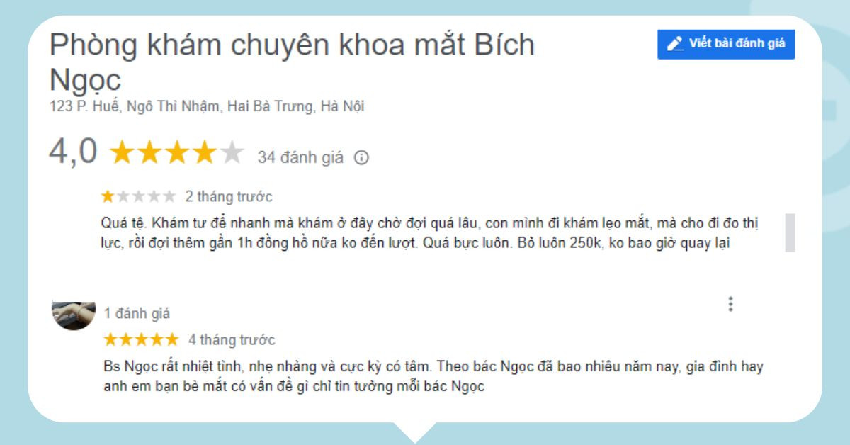 Phản hồi của khách hàng thăm khám tại PK Mắt Bích Ngọc