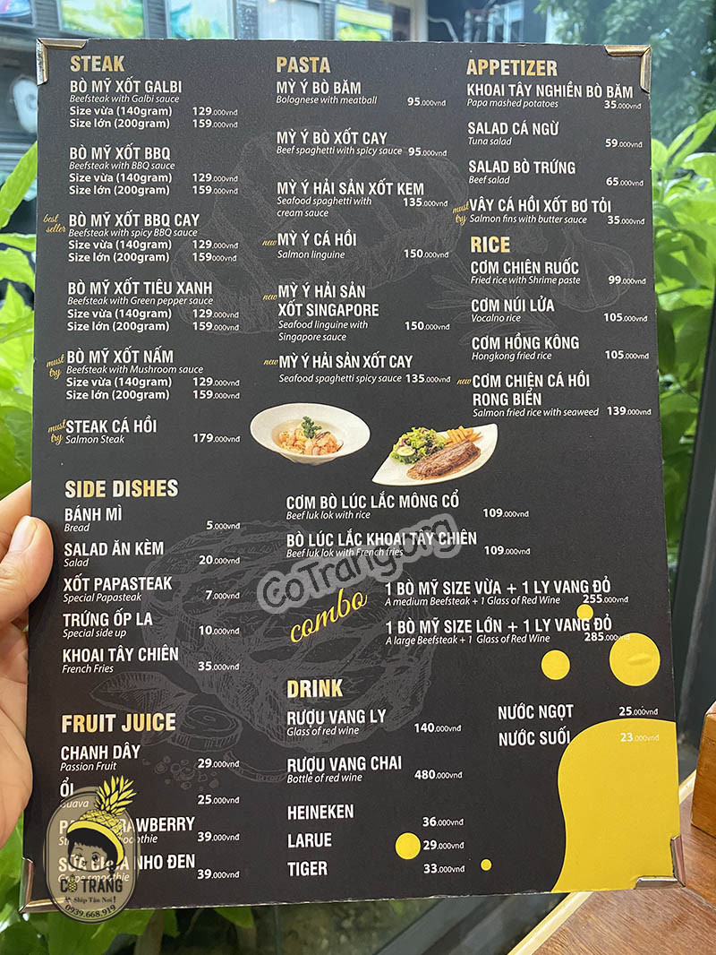 menu Papa Steak Đà Nẵng