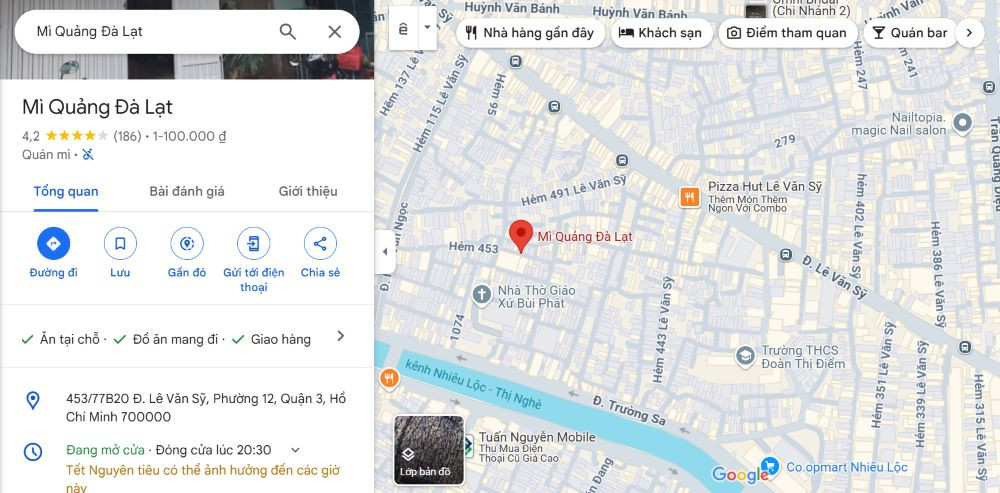 Địa chỉ Mì Quảng Đà Lạt để bạn tham khảo (Ảnh: Google Maps)