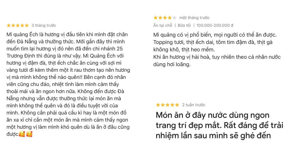 Đánh giá của khách hàng về mì Quảng tại Bếp Trang (Ảnh: Google Maps)