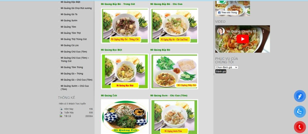 Menu một số món mì Quảng tại quán 3 Anh Em (Ảnh: Anh Em Mì Quảng)