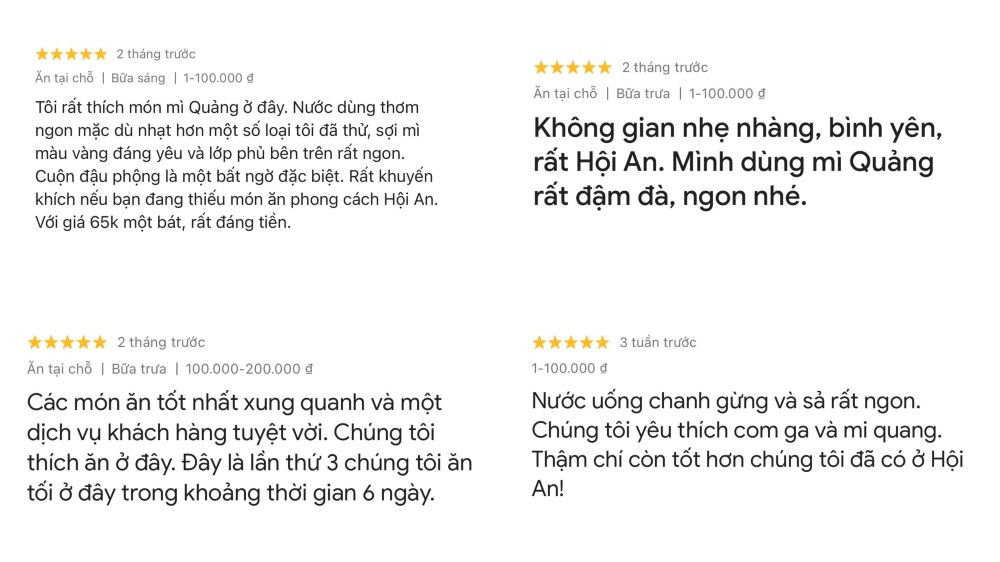 Một số đánh giá của khách hàng về Bếp Người Hội An (Ảnh: Google Maps)