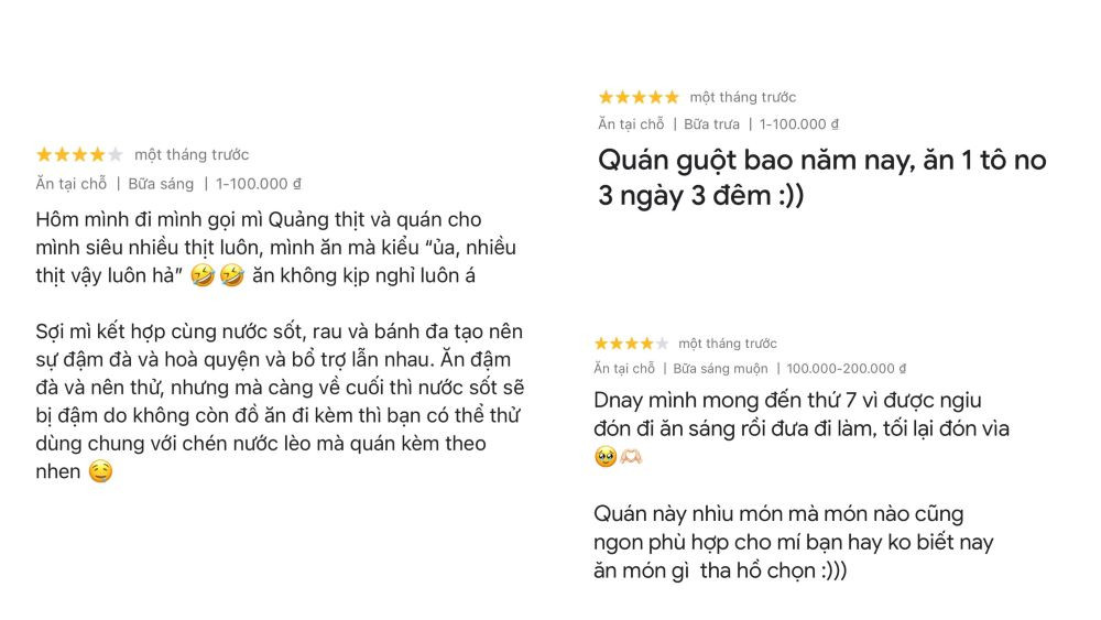 Một số đánh giá về mì Quảng Quận 3 85 (Ảnh: Google Maps)